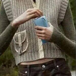 Zara Gray and Beige Knit Vest with Light Trim